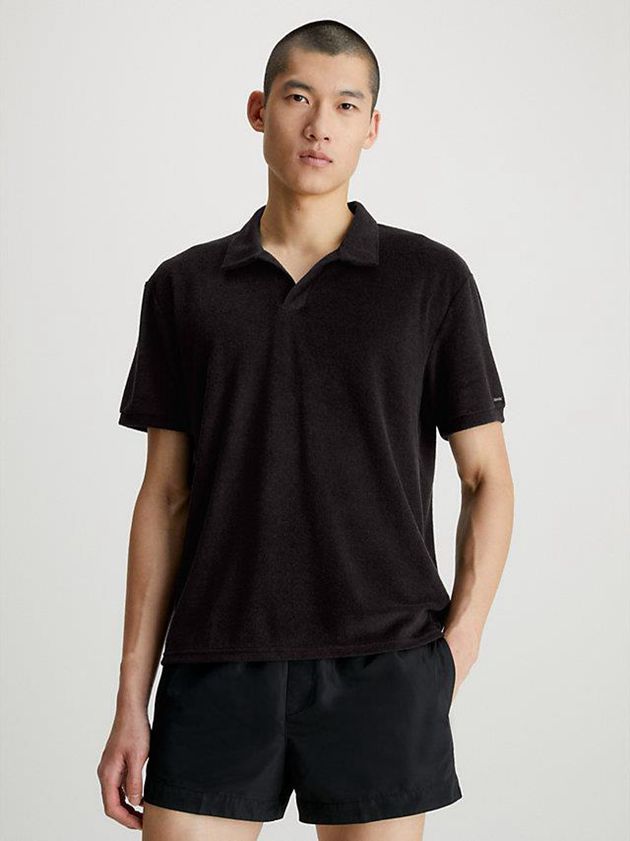 Calvin Klein USA Towelling Beach Mens Polo Black 0836517-SZ